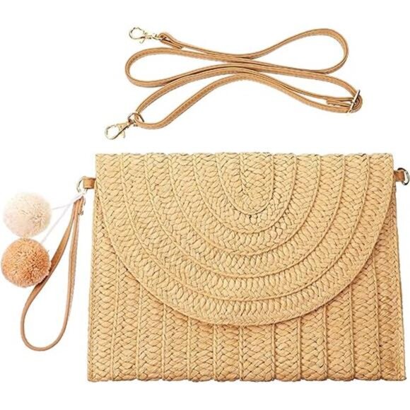 Straw Shoulder Bag Clutch Straw Crossbody Bag Beach Straw Handmade Bag Woven - Picture 7 of 7